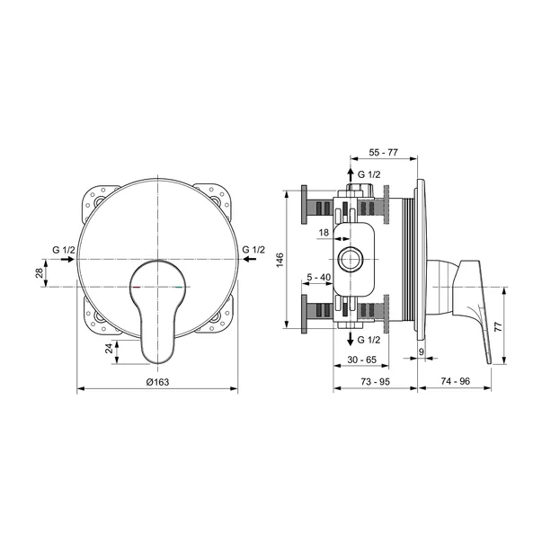 Baterie dus incastrata Ideal Standard Cerabase crom lucios fara corp ingropat [3]
