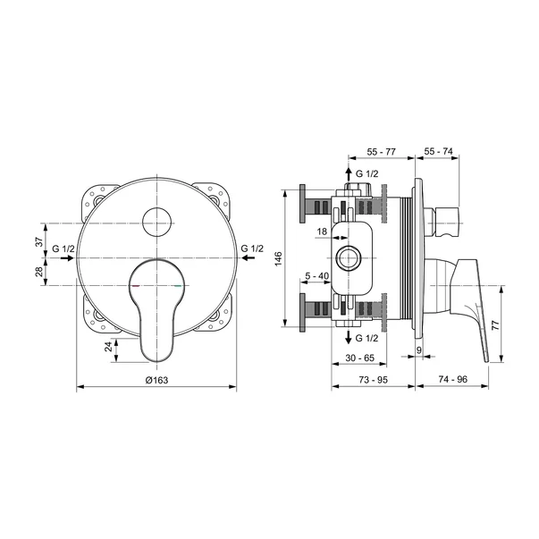 Baterie cada - dus incastrata Ideal Standard Cerabase crom lucios fara corp ingropat [3]
