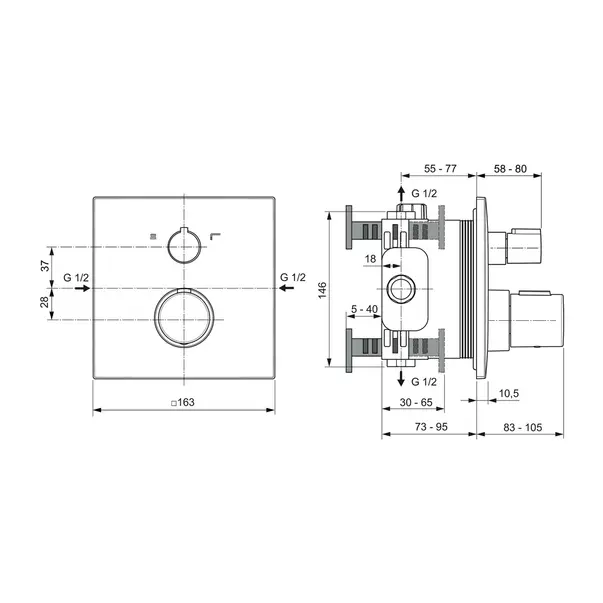 Baterie cada - dus incastrata Ideal Standard Ceratherm C100 crom lucios fara corp ingropat [8]