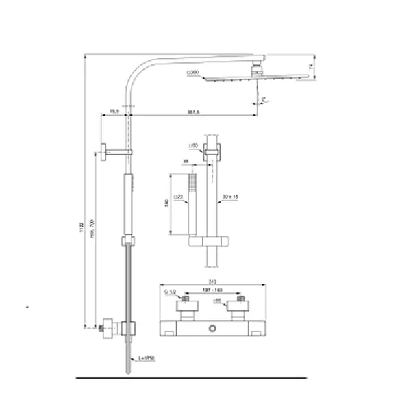 Coloana de dus cu termostat Ideal Standard Ceratherm C100 crom lucios palarie 1 functie [13]