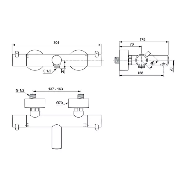 Baterie cada - dus termostatata Ideal Standard Ceratherm T125 gri Magnetic Grey [5]