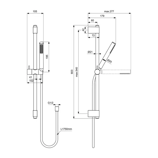 Set de dus cu bara 60 cm Ideal Standard IdealRain auriu periat 1 functie [3]