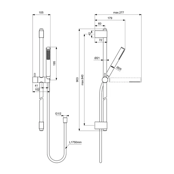 Set de dus cu bara 90 cm Ideal Standard IdealRain crom lucios 1 functie [2]