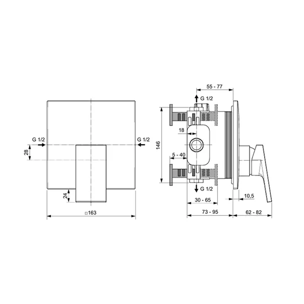 Baterie dus incastrata Ideal Standard Atelier Extra argintiu Silver Storm fara corp ingropat [3]