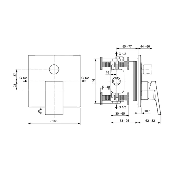 Baterie cada - dus incastrata Ideal Standard Atelier Extra gri Magnetic Grey fara corp ingropat [3]
