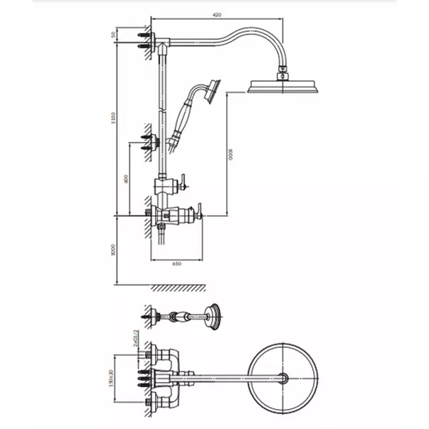 Coloana de dus cu baterie termostatata auriu Omnires Armance [2]