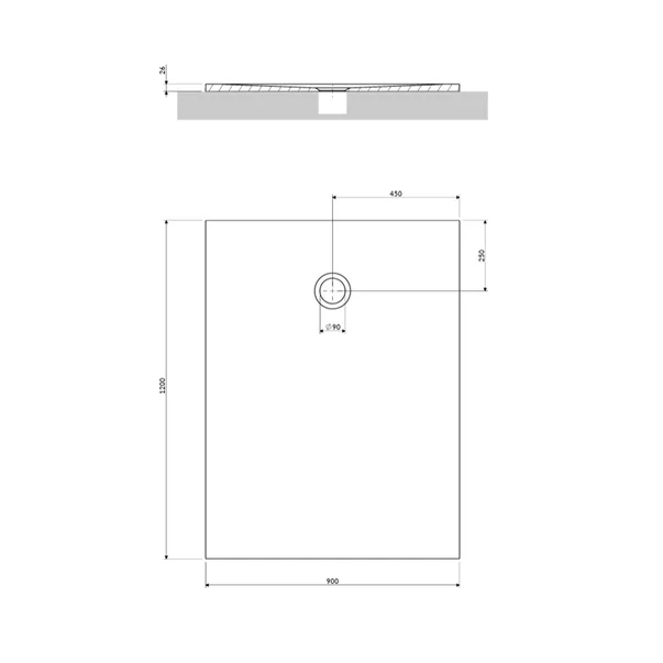 Cadita de dus compozit Omnires AquaPure M+ dreptunghiulara alb mat 90x120 cm [1]