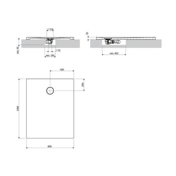 Cadita de dus compozit Omnires AquaRock M+ dreptunghiulara gri cenusiu mat 80x100 cm [3]