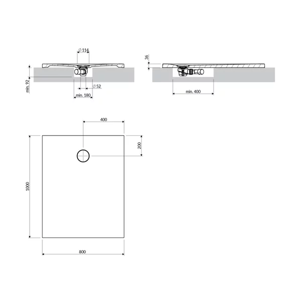 Cadita de dus compozit Omnires AquaRock M+ dreptunghiulara negru lava mat 80x100 cm [3]