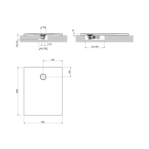 Cadita de dus compozit Omnires AquaRock M+ dreptunghiulara verde olive mat 80x100 cm [3]