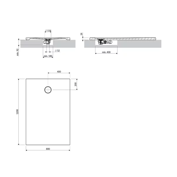 Cadita de dus compozit Omnires AquaRock M+ dreptunghiulara negru lava mat 80x120 cm [3]