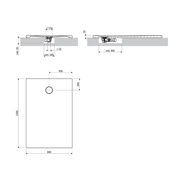 Cadita de dus compozit Omnires AquaRock M+ dreptunghiulara alb mat 80x120 cm [3]