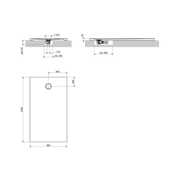 Cadita de dus compozit Omnires AquaRock M+ dreptunghiulara gri cenusa mat 90x140 cm [3]