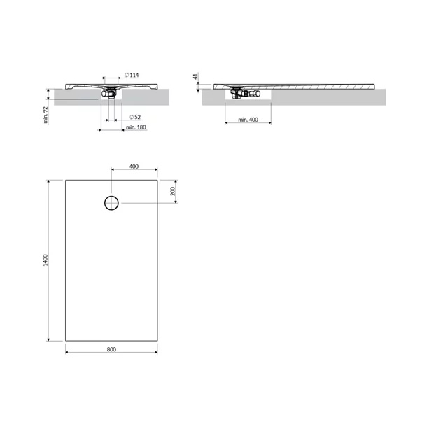 Cadita de dus compozit Omnires AquaRock M+ dreptunghiulara negru lava mat 80x140 cm [3]