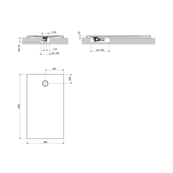 Cadita de dus compozit Omnires AquaRock M+ dreptunghiulara alb mat 80x140 cm [3]