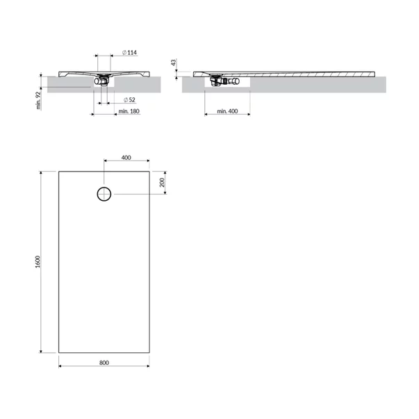 Cadita de dus compozit Omnires AquaRock M+ dreptunghiulara alb mat 80x160 cm [3]