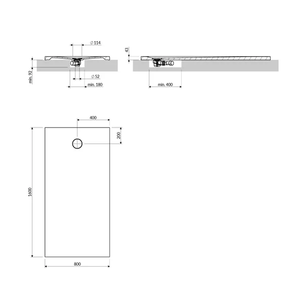 Cadita de dus compozit Omnires AquaRock M+ dreptunghiulara verde olive mat 80x160 cm [3]