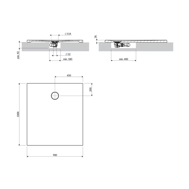 Cadita de dus compozit Omnires AquaRock M+ dreptunghiulara negru lava mat 90x100 cm [3]
