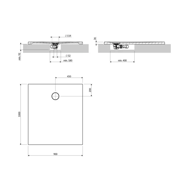 Cadita de dus compozit Omnires AquaRock M+ dreptunghiulara alb mat 90x100 cm [3]