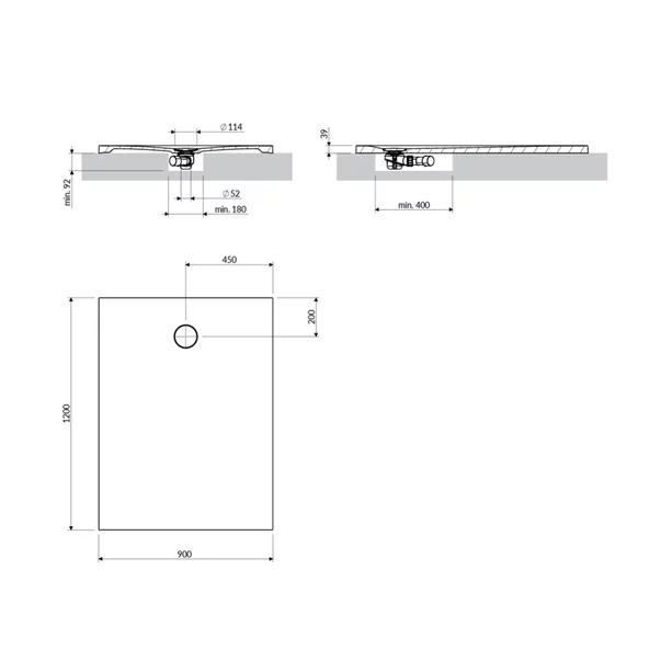 Cadita de dus compozit Omnires AquaRock M+ dreptunghiulara gri cenusa mat 90x120 cm [3]