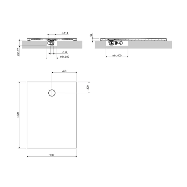 Cadita de dus compozit Omnires AquaRock M+ dreptunghiulara negru lava mat 90x120 cm [3]