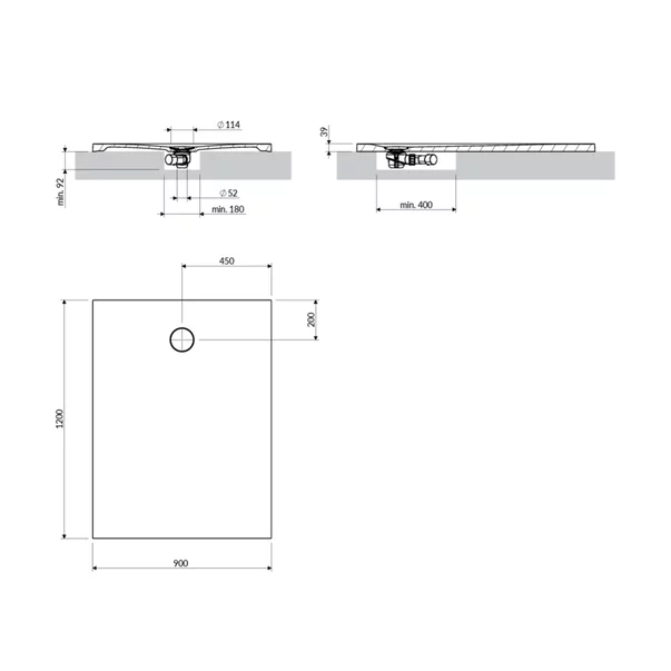Cadita de dus compozit Omnires AquaRock M+ dreptunghiulara alb mat 90x120 cm [3]