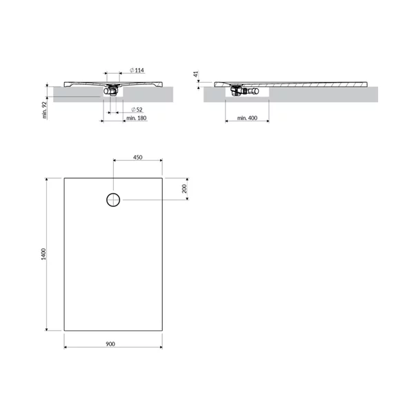 Cadita de dus compozit Omnires AquaRock M+ dreptunghiulara negru lava mat 90x140 cm [3]