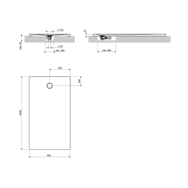 Cadita de dus compozit Omnires AquaRock M+ dreptunghiulara negru lava mat 90x160 cm [3]