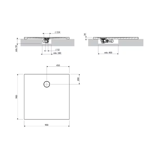 Cadita de dus compozit Omnires AquaRock M+ patrata alb mat 90x90 cm [3]