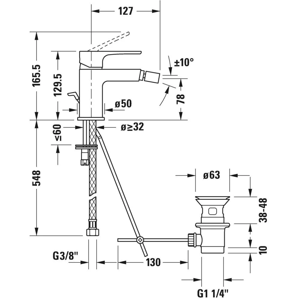Duravit B.1 Baterie bideu monocomanda cu ventil, crom [2]
