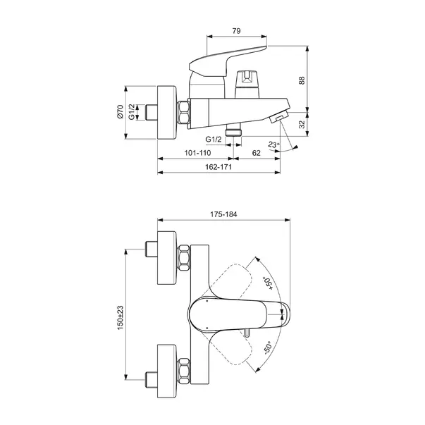 Baterie cada - dus Ideal Standard Ceraflex monocomanda crom lucios [6]