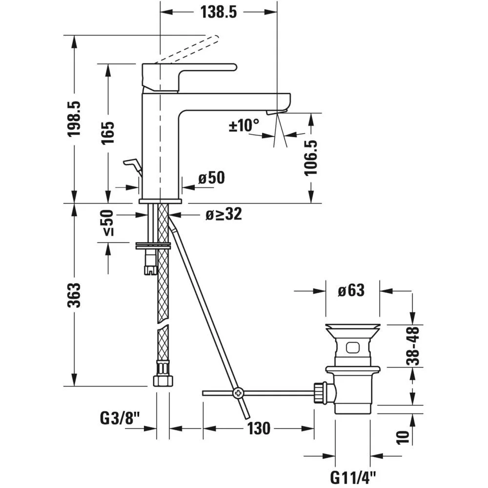 Baterie lavoar Duravit B.2, cu ventil M [2]