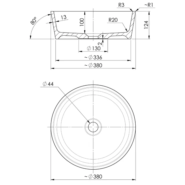 Lavoar pe blat Omnires Bari M+ alb 38 cm [2]
