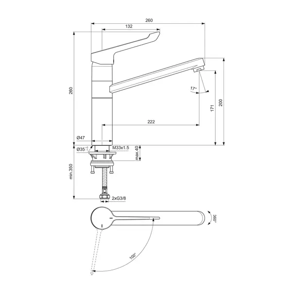 Baterie bucatarie Ideal Standard Ceraflex BlueStart crom lucios cu maner extins [5]