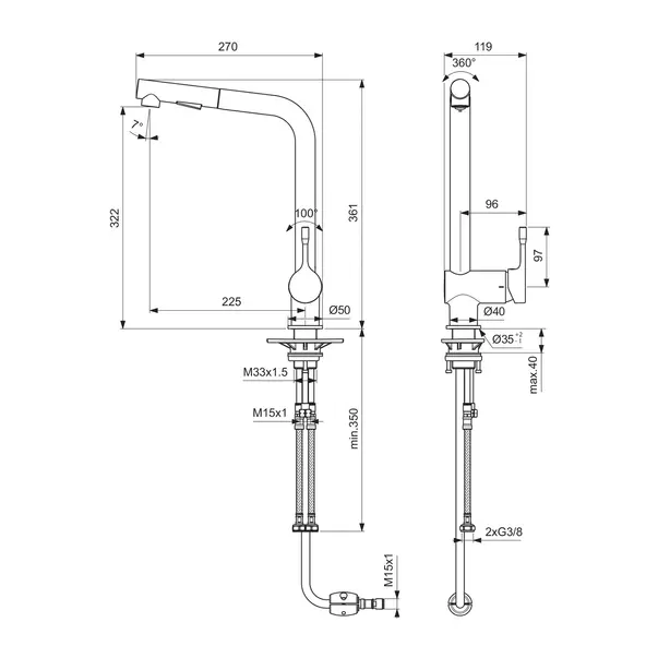 Baterie bucatarie cu dus extractibil Ideal Standard Ceralook BlueStart crom lucios [3]