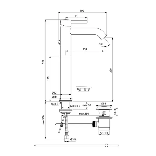 Baterie lavoar inalta Ideal Standard Ceraline cu ventil metalic Pop-Up crom lucios [14]