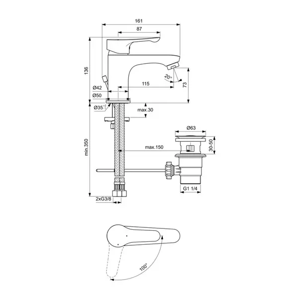Baterie lavoar Ideal Standard Alpha BlueStart finisaj crom lucios monocomanda [2]
