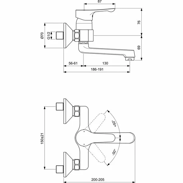 Baterie lavoar pe perete Ideal Standard Alpha [2]