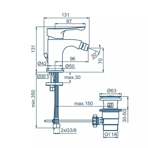 Baterie bideu Ideal Standard Alpha finisaj crom lucios monocomanda [4]