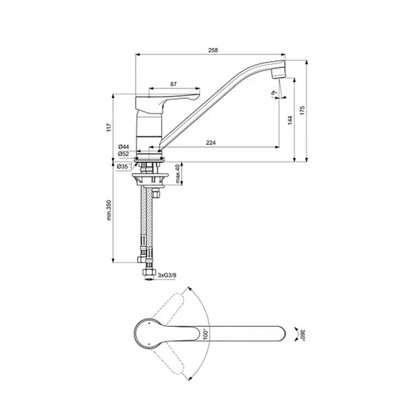 Baterie bucatarie Ideal Standard Alpha finisaj crom lucios pentru presiune scazuta [3]