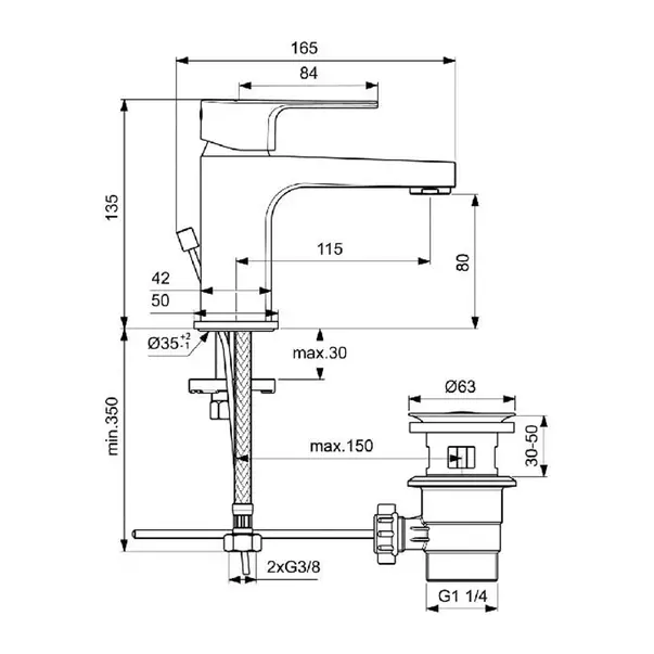 Baterie lavoar Ideal Standard Cerafine D crom lucios cu ventil H80 [4]