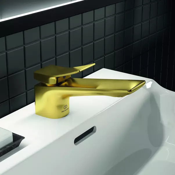 Baterii baie - Baterie lavoar Ideal Standard Atelier Conca auriu periat cu ventil Pop-Up