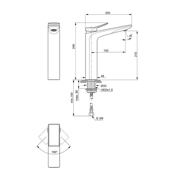 Baterie lavoar inalta Ideal Standard Atelier Conca auriu periat [9]
