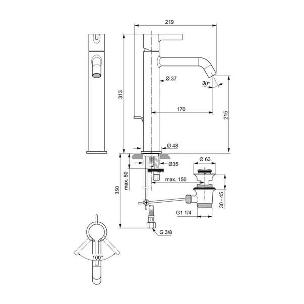 Baterie lavoar inalta Ideal Standard Atelier Joy argintiu Silver Storm cu ventil Pop-Up [11]