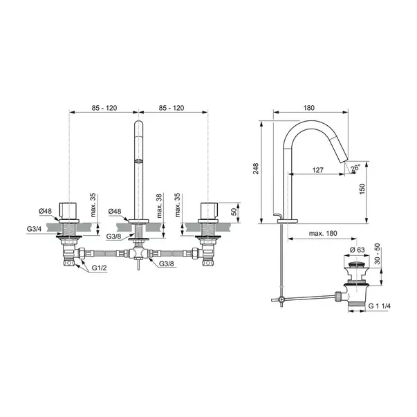Baterie lavoar Ideal Standard Atelier Joy 3 elemente auriu periat [11]