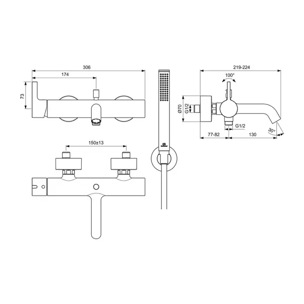 Baterie cada - dus Ideal Standard Atelier Joy argintiu Silver Storm cu set de dus [9]