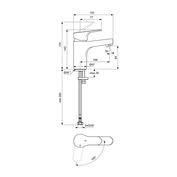 Baterie lavoar Ideal Standard Cerabase H80 BlueStart crom lucios [3]