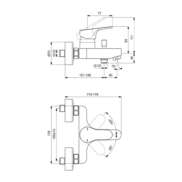 Baterie cada - dus Ideal Standard Cerabase monocomanda crom cu lucios [3]