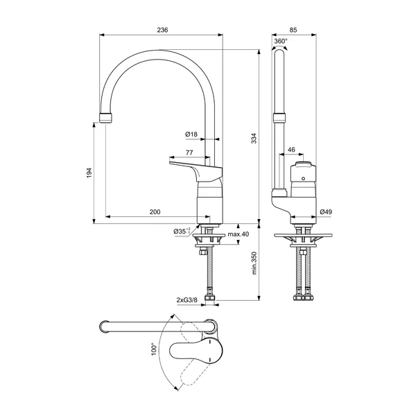 Baterie bucatarie Ideal Standard Cerabase crom lucios cu pipa inalta [3]