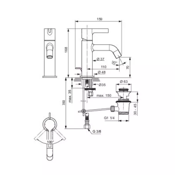 Baterie lavoar Ideal Standard Atelier Joy cu ventil Pop-Up auriu periat [6]